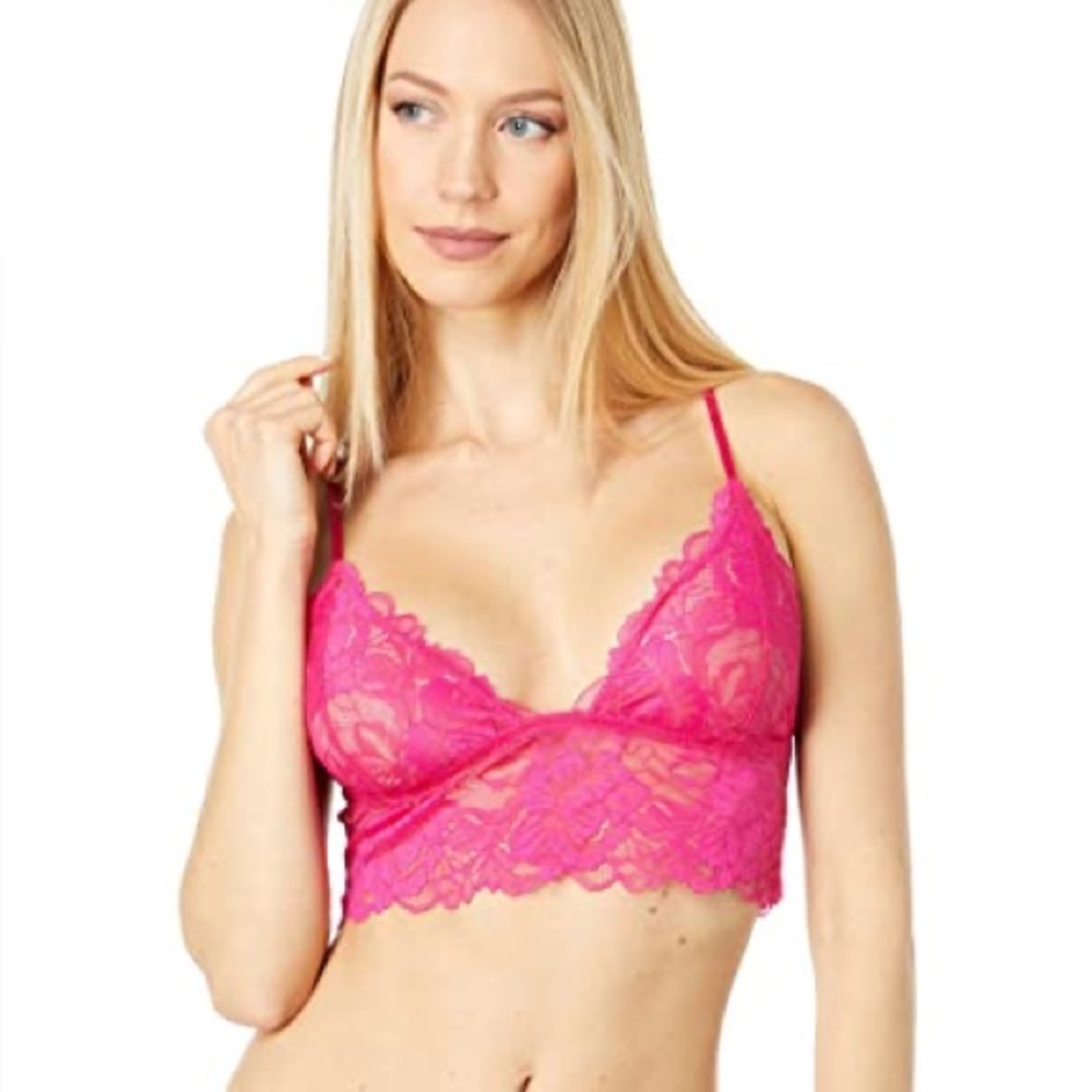 Free People Hot Pink Lace Longline Bralette